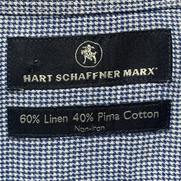 Hart Schaffner Marx Button Down Non Iron Linen Blend Shirt Mens 17 1/2 35 #51C - Picture 8 of 12